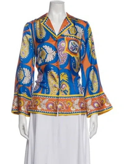 Pre-owned Alemais Silk Paisley Print Blouse W/ Tags In Blue
