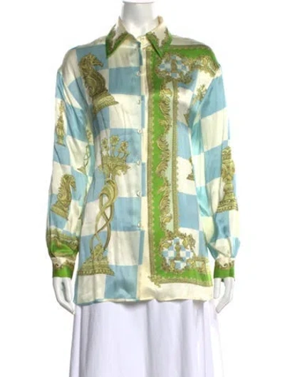 Pre-owned Alemais Silk Patterned Blouse In Blue/neutrals