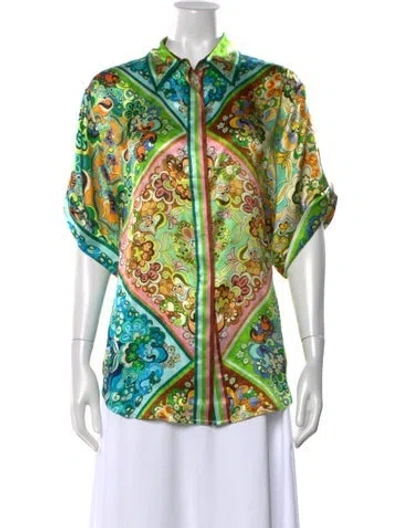 Pre-owned Alemais Silk Patterned Blouse In Green