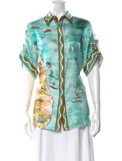 Pre-owned Alemais Silk Printed Blouse In Blue