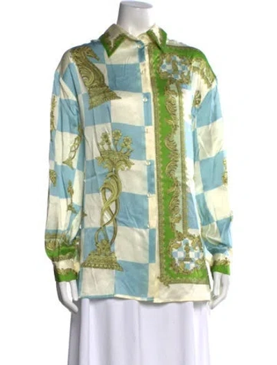 Pre-owned Alemais Silk Printed Blouse In Blue/neutrals