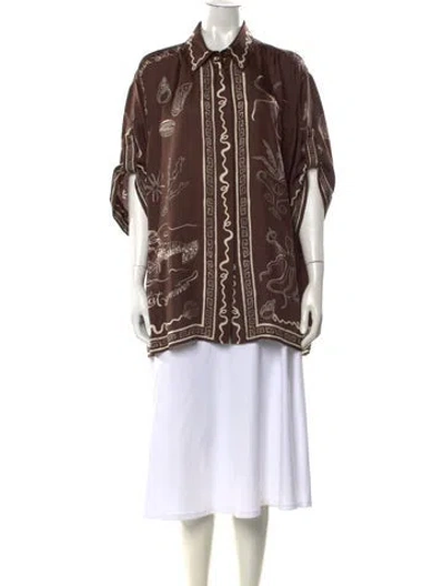 Pre-owned Alemais Silk Printed Blouse In Brown