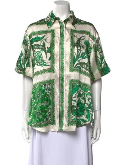 Pre-owned Alemais Silk Printed Button-up Top In Green