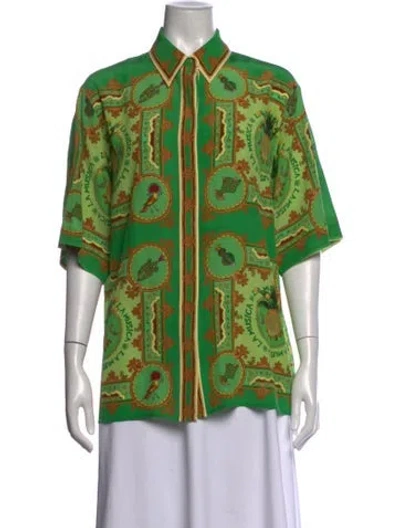 Pre-owned Alemais Silk Printed Button-up Top In Green