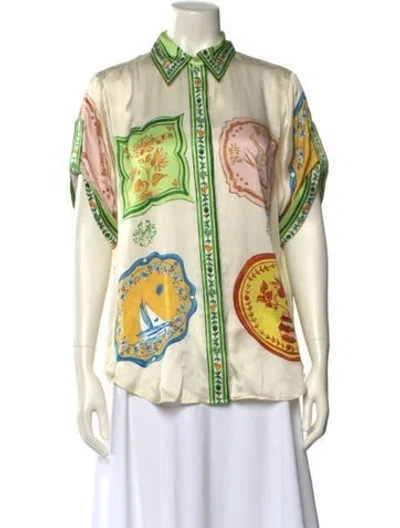 Pre-owned Alemais Silk Printed Button-up Top In Neutral