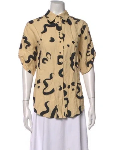 Pre-owned Alemais Silk Printed Button-up Top In Neutrals