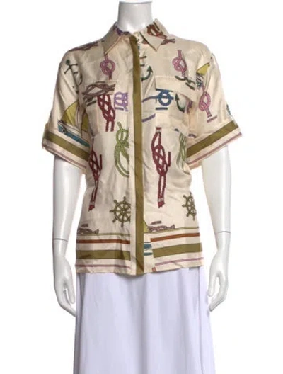 Pre-owned Alemais Silk Printed Button-up Top In Neutrals