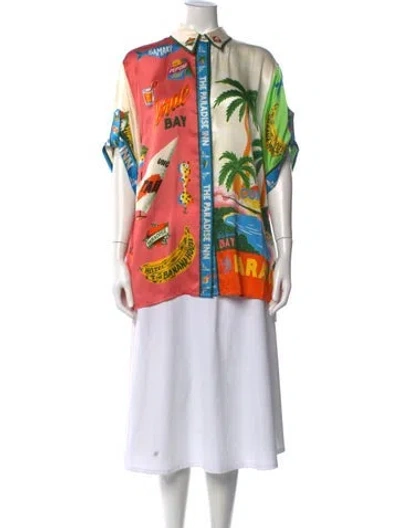 Pre-owned Alemais Silk Printed Button-up Top W/ Tags In Pink