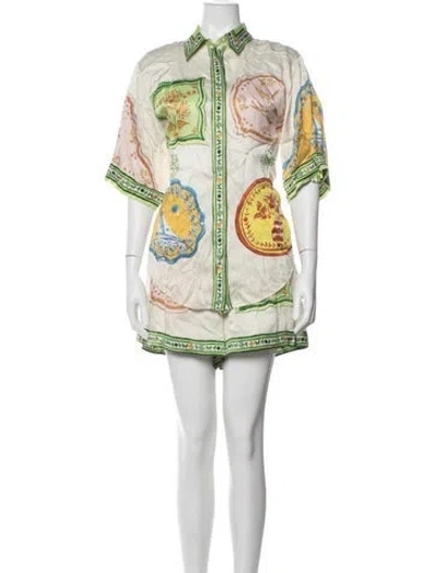 Pre-owned Alemais Silk Printed Pajamas In Neutrals
