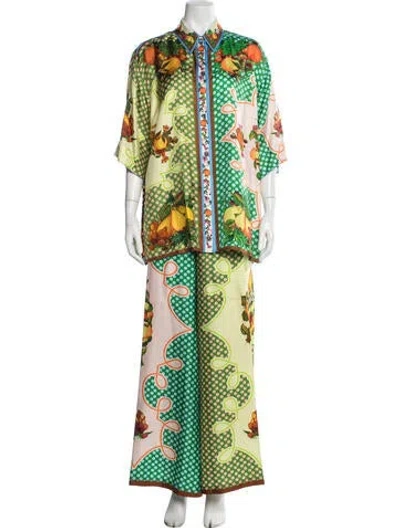 Pre-owned Alemais Silk Printed Pant Set In Green