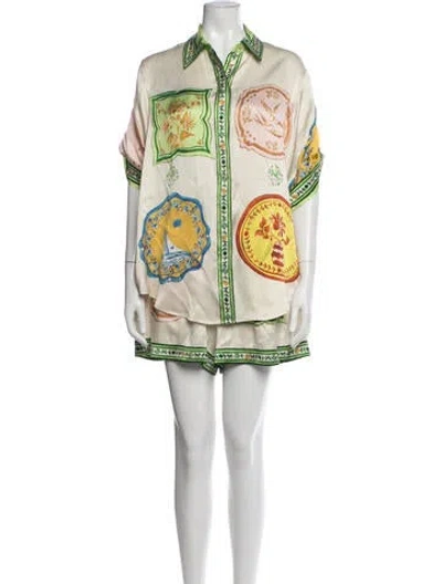 Pre-owned Alemais Silk Printed Short Set In Neutrals