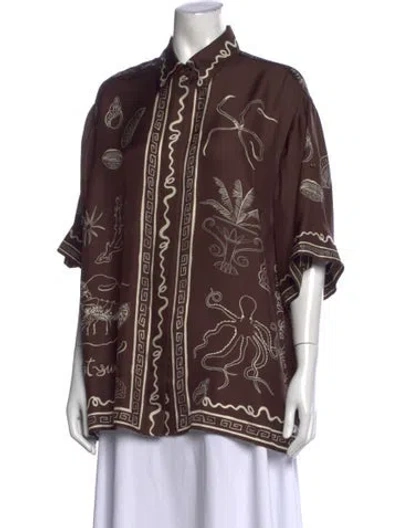 Pre-owned Alemais Silk Printed Top In Brown