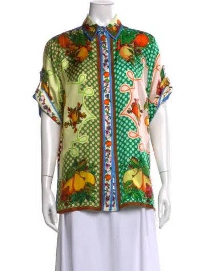 Pre-owned Alemais Silk Printed Top In Green
