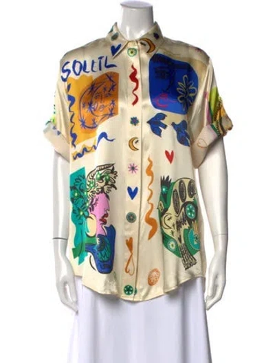 Pre-owned Alemais Silk Printed Top In Neutral