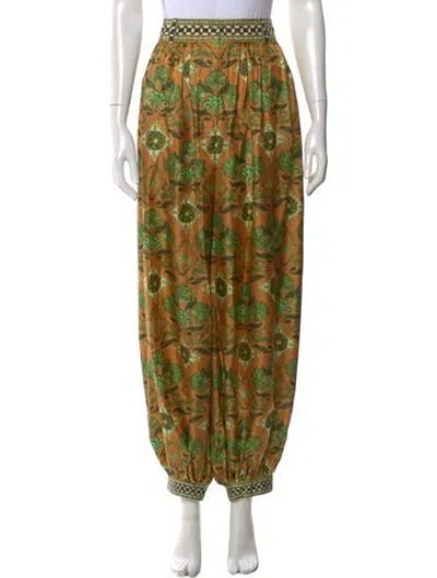 Pre-owned Alemais Silk Straight Leg Pants In Green