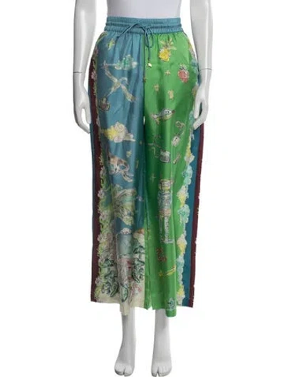 Pre-owned Alemais Silk Wide Leg Pants In Blue