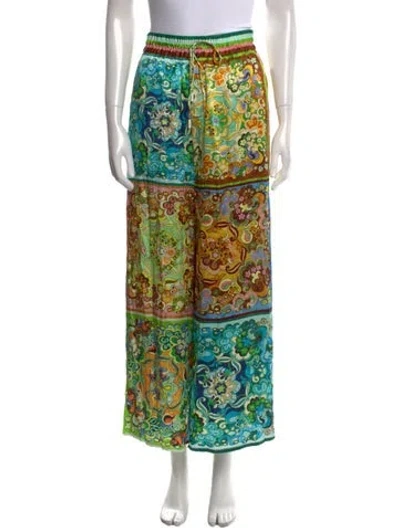 Pre-owned Alemais Silk Wide Leg Pants In Green