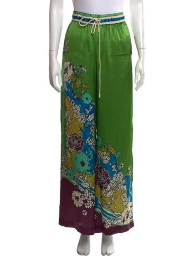 Pre-owned Alemais Silk Wide Leg Pants In Green
