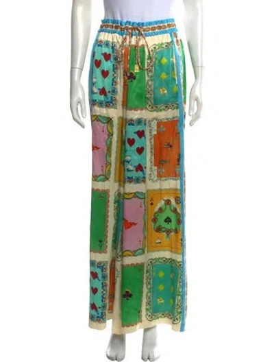 Pre-owned Alemais Silk Wide Leg Pants In Green/neutrals