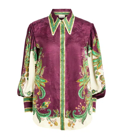 Alemais Ruthie Balloon-sleeve Silk-blend Shirt In Burgundy