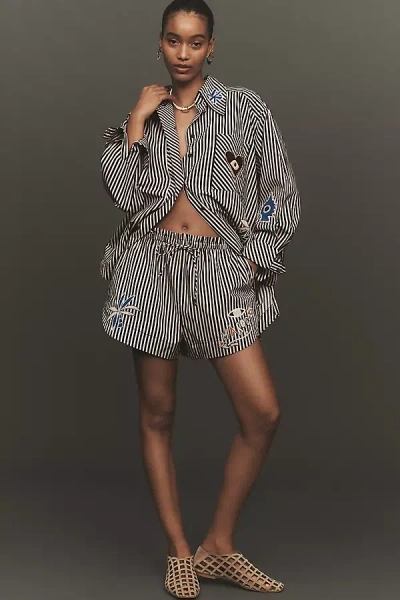 Alemais Sirocco Embroidered Organic Cotton Shorts In Brown