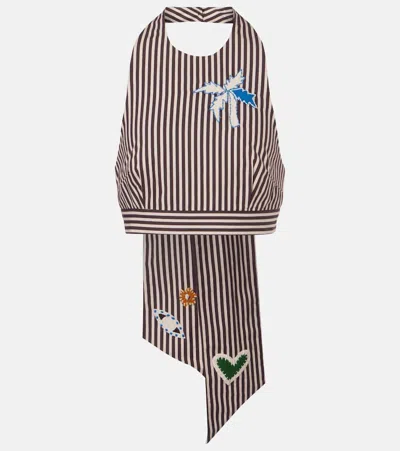 Alemais Alémais Sirocco Embroidered Striped Cotton Crop Top In Brown