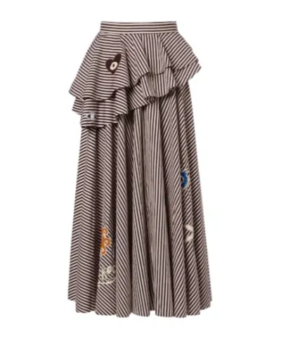 Alemais Sirocco Embroidered Striped Cotton Maxi Skirt In Gold