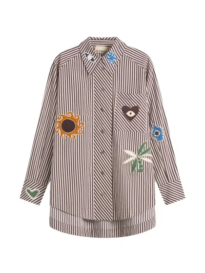 Alemais Sirocco Embroidered Striped Shirt In Brown