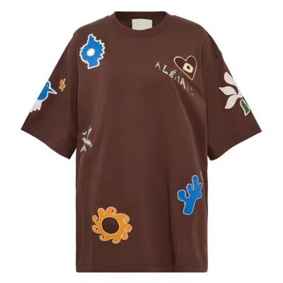 Alemais Sirocco Embroidered Tee In Brown