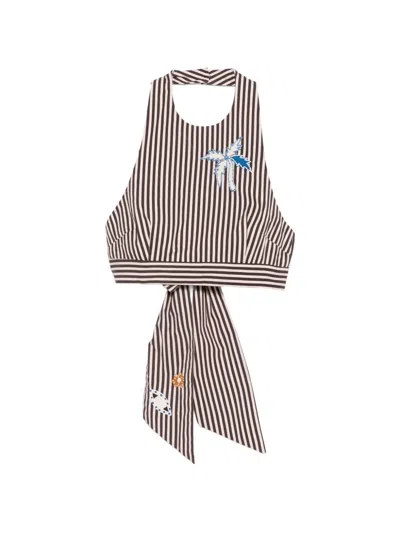 Alemais Sirocco Striped Halterneck Top In Brown