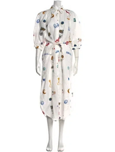 Pre-owned Alemais Soleil Midi Length Dress In White
