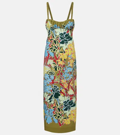Alemais Solstice Floral-print Organic Cotton-poplin Midi Dress In Green