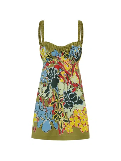 Alemais Relaxed Mini Dress With Gathered Bodice And Empire Waist In Green