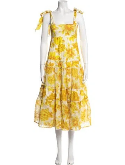 Pre-owned Alemais Sonny Tiered Midi Dress Midi Length Dress In Yellow