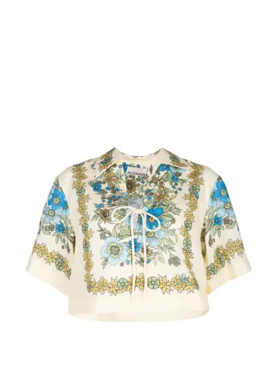 Alemais Sophia Short-sleeve Linen Top In Ivory