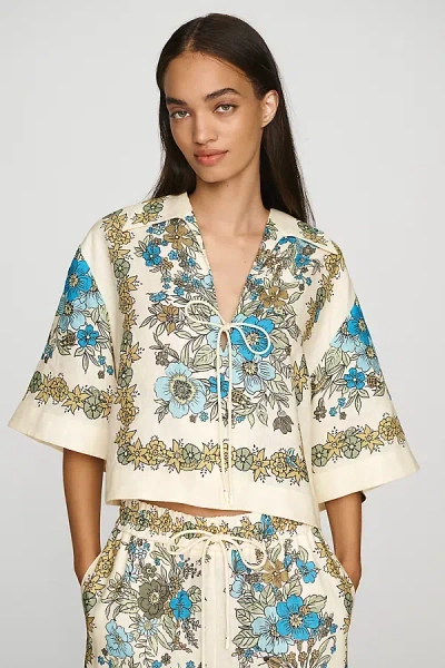 Alemais Sophia Short-sleeve Linen Top In Ivory