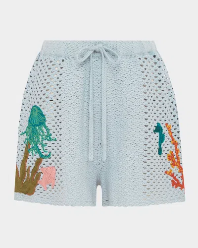 Alemais Splash Crochet Shorts In Blue