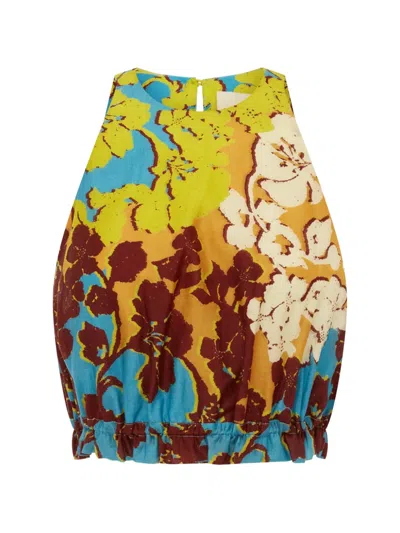 Alemais Splice Cropped Floral-print Cotton And Silk-blend Top In Multi