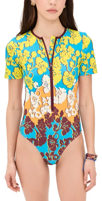 Alemais Splice Open-back Printed Half-zip Swimsuit In Multi