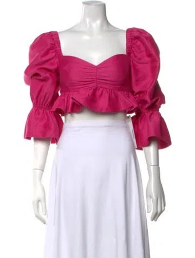 Pre-owned Alemais Square Neckline Long Sleeve Crop Top In Pink
