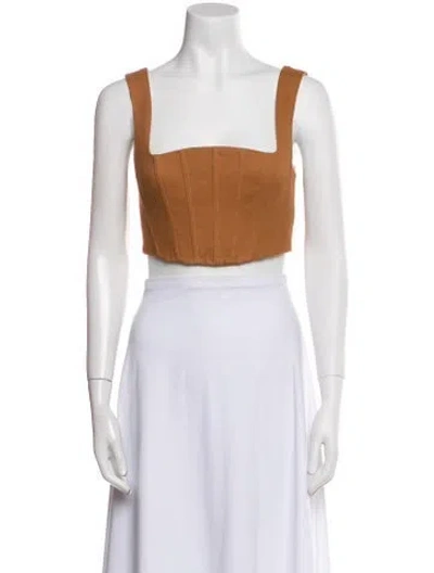 Pre-owned Alemais Square Neckline Sleeveless Crop Top In Brown
