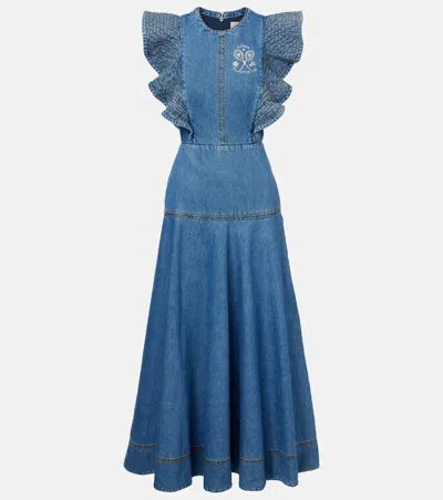 Alemais Stephi Ruffled Denim Maxi Dress