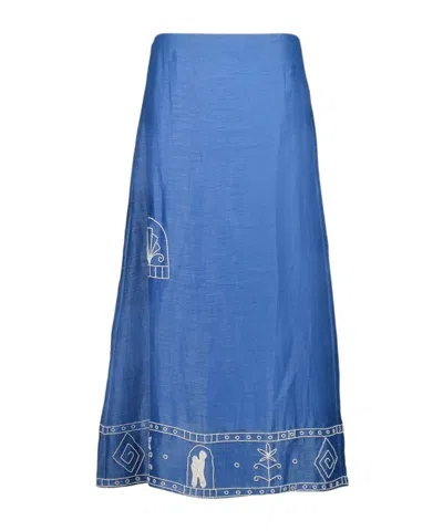 Alemais Straight Midi Skirt In Blue