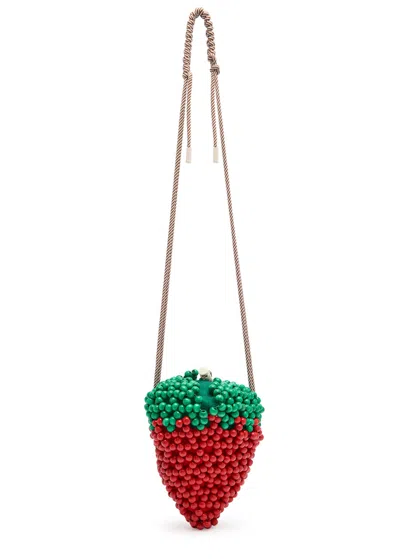 Alemais Mini Beaded Strawberry-shaped Belt Bag In White