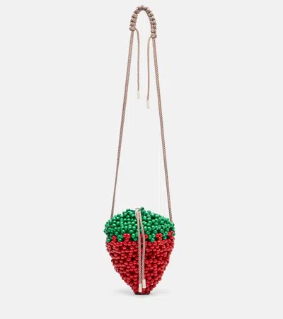 Alemais Strawberry Beaded Wood Shoulder Bag In Multi