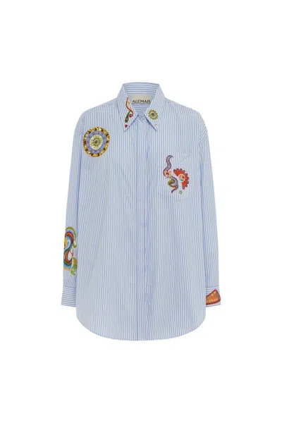 Alemais Strike Patchwork Stripe Shirt In Blue