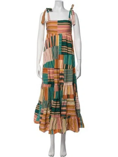 Pre-owned Alemais Striped Long Dress In Brown