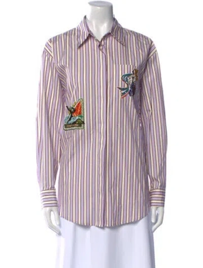 Pre-owned Alemais Striped Long Sleeve Button-up Top W/ Tags In Purple