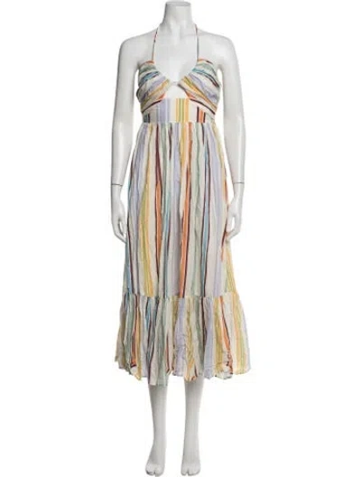 Pre-owned Alemais Striped Midi Length Dress In White