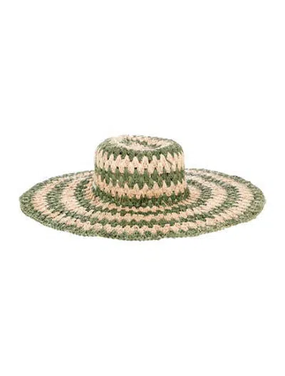 Pre-owned Alemais Striped Raffia Hat In Green/neutrals